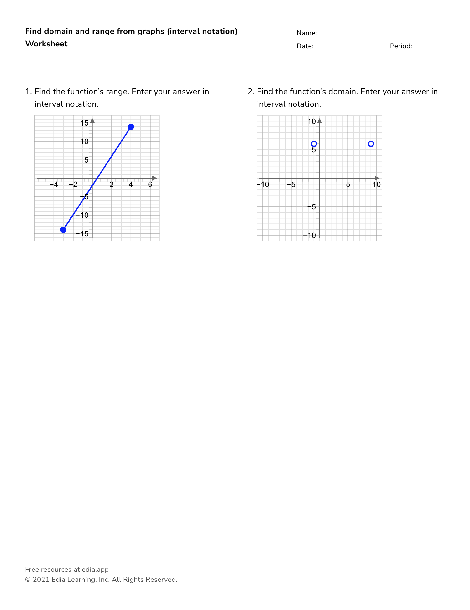 Find Domain And Range From Graphs (interval Notation) - Worksheet Inside Interval Notation Worksheet With Answers