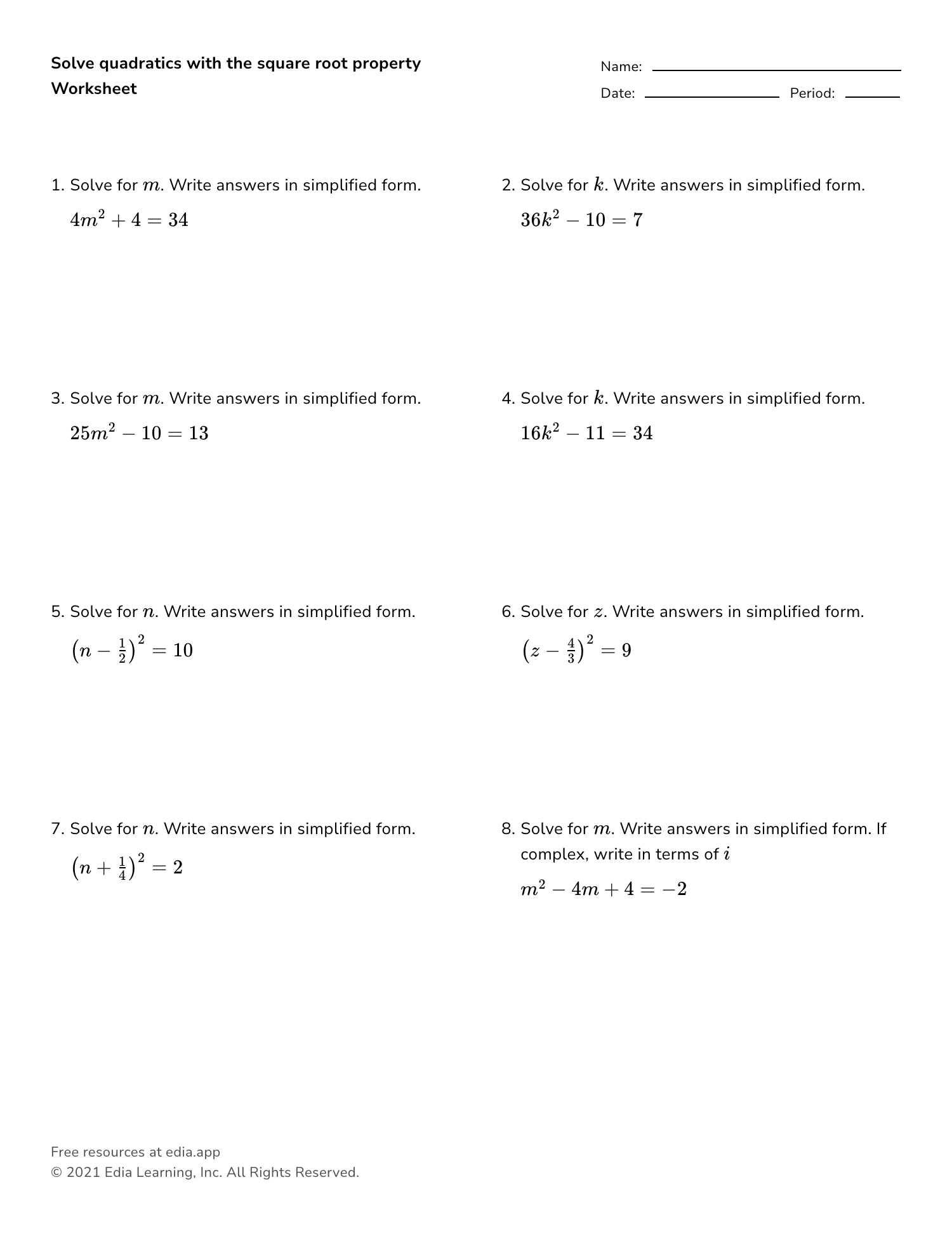 41 Solving Quadratics By Square Roots Worksheet Worksheet Database