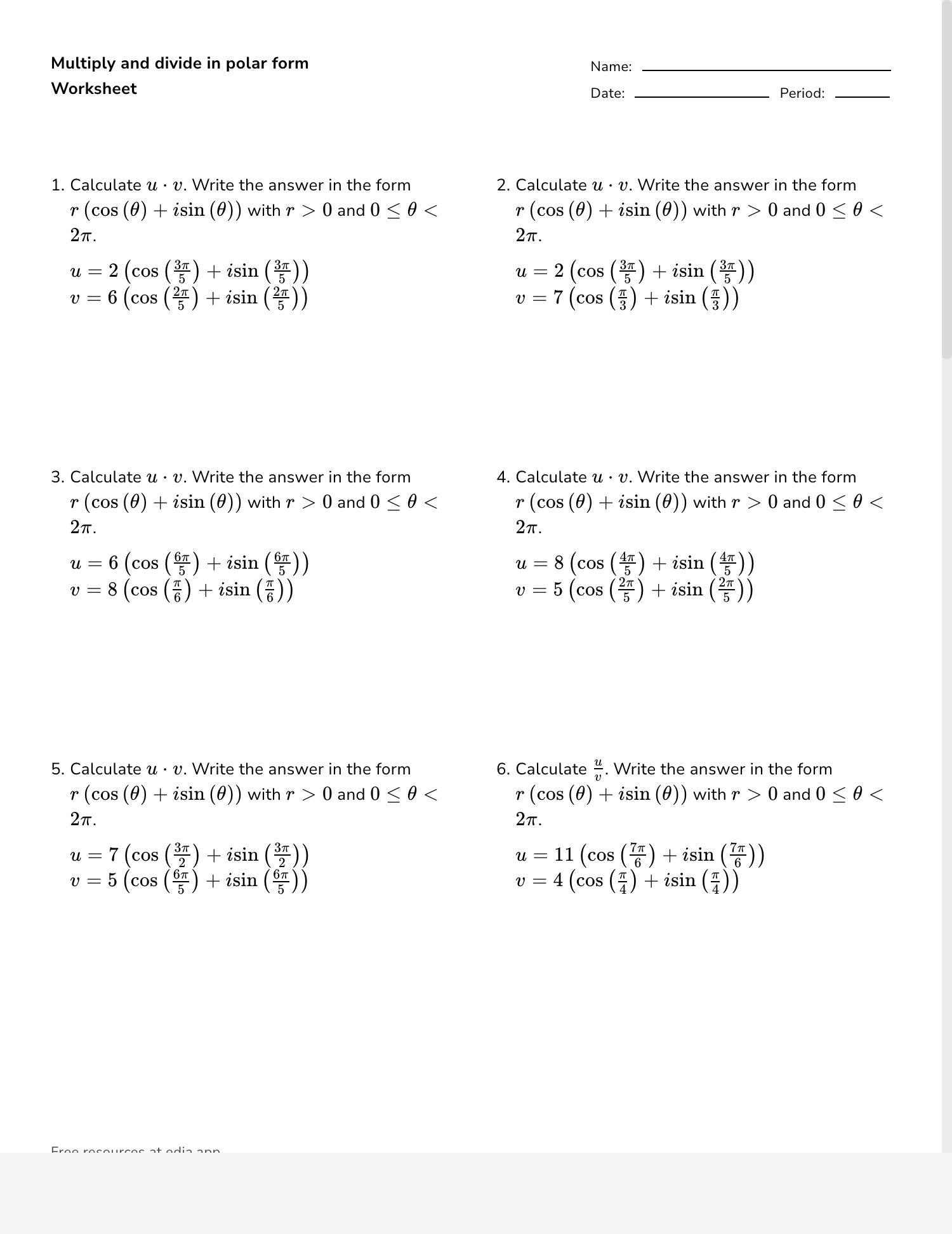Edia  Free math homework in minutes In Complex Numbers Worksheet Answers
