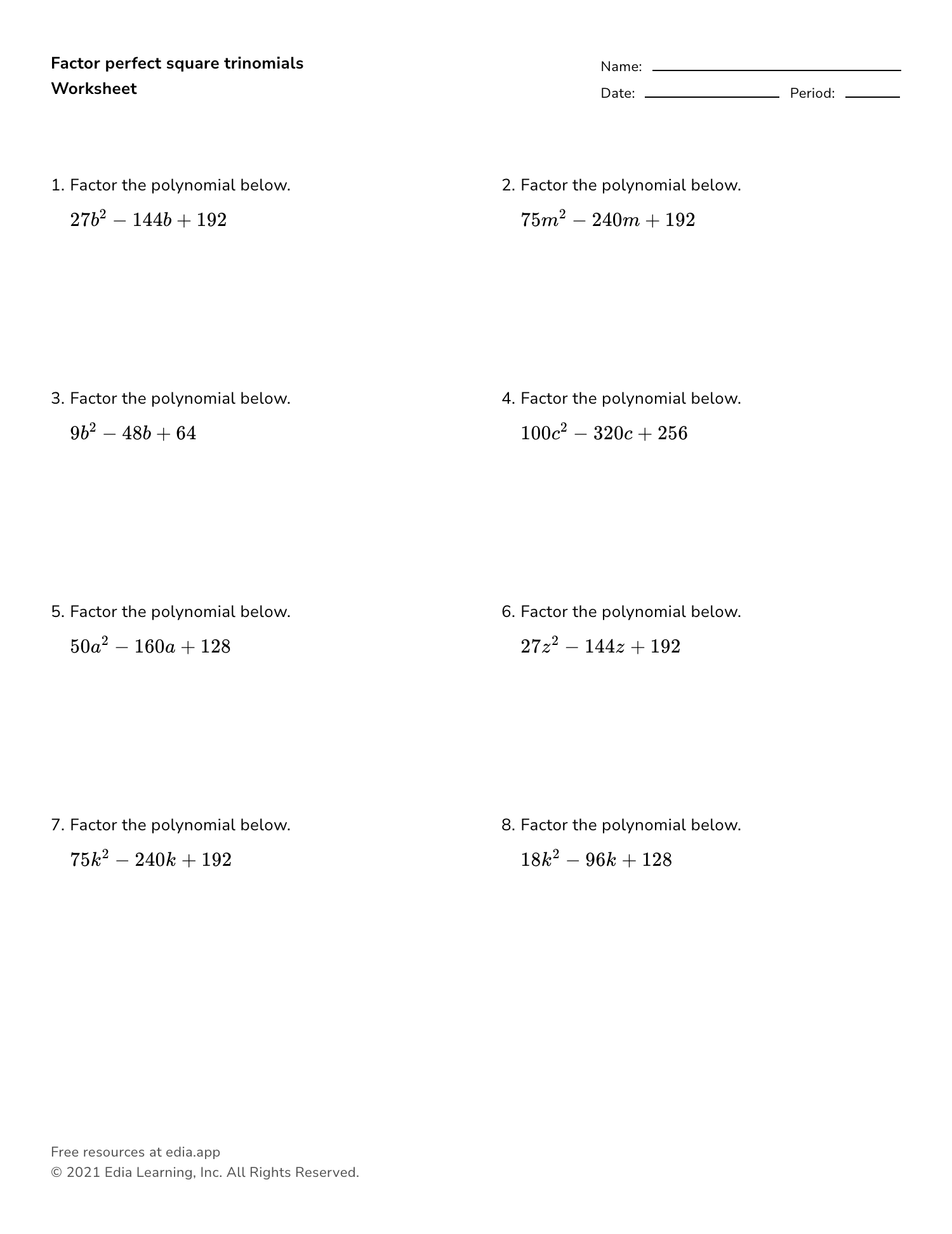 Edia  Free math homework in minutes Within Factoring Difference Of Squares Worksheet