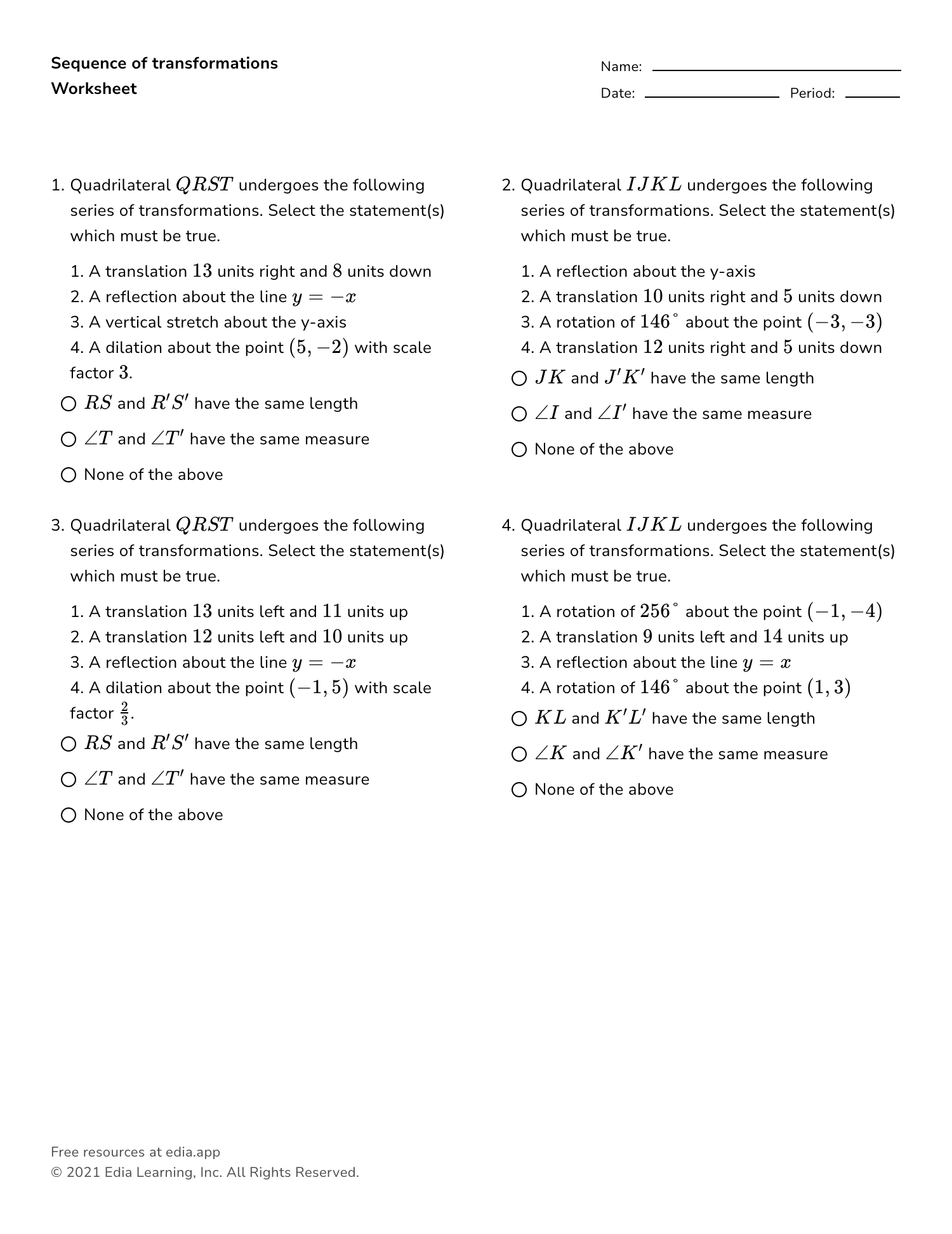 Sequence Of Transformations - Worksheet Throughout Sequence Of Transformations Worksheet
