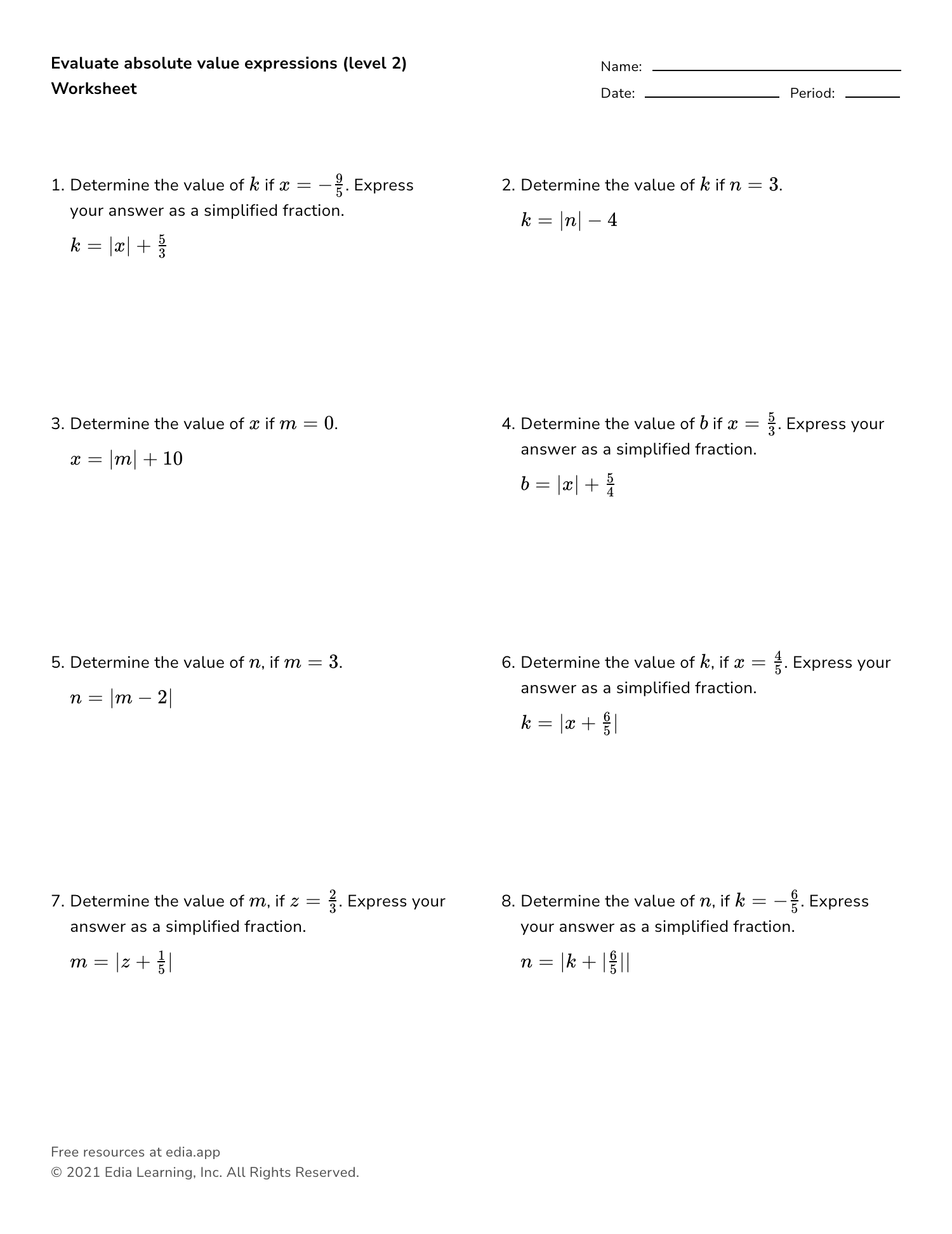 Edia  Free math homework in minutes Inside Evaluating Algebraic Expressions Worksheet