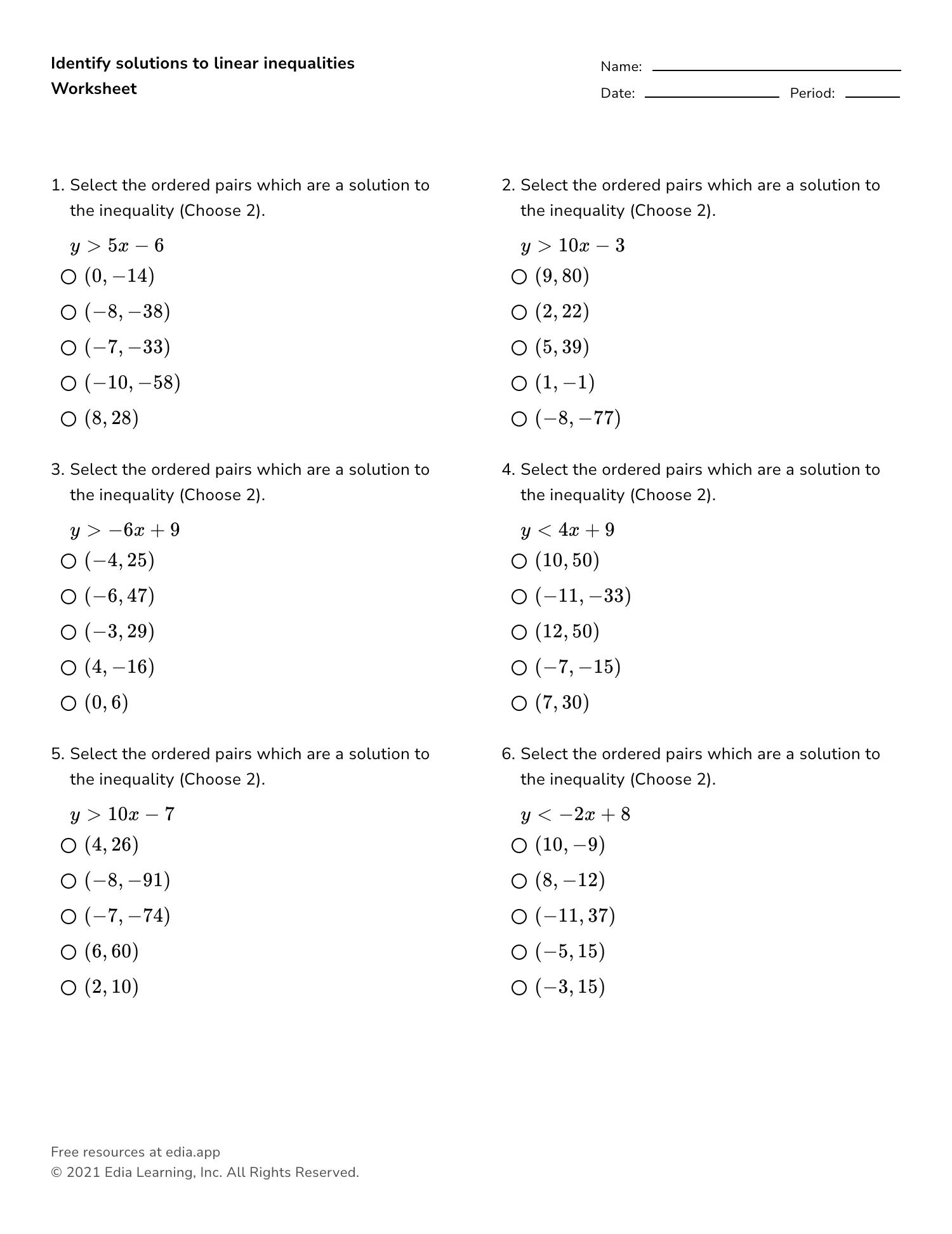 Identify Solutions To Linear Inequalities - Worksheet Inside Solve Linear Inequalities Worksheet