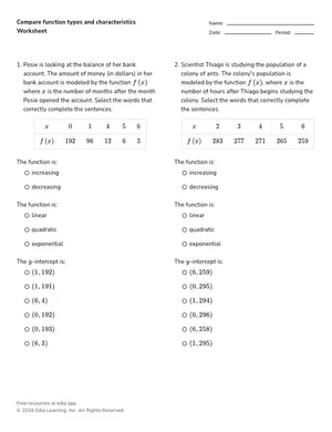 Compare function types and characteristics worksheet preview
