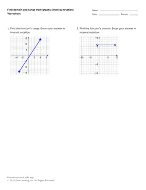 Find domain and range using interval notation worksheet preview