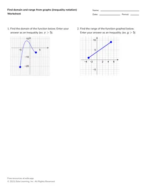 Find domain and range using inequality notation worksheet preview