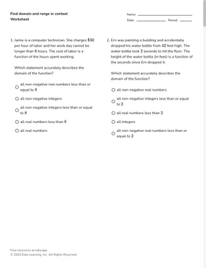 Interpret domain and range in context worksheet preview