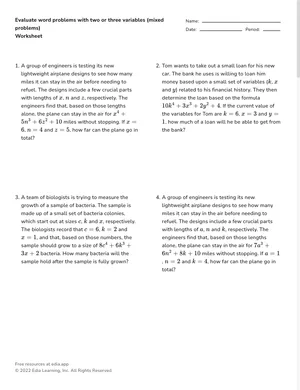 Evaluate expressions in context worksheet preview