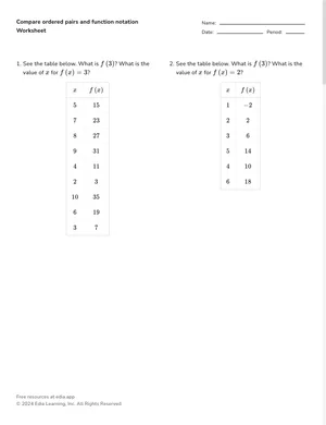 Use function notation and ordered pairs worksheet preview