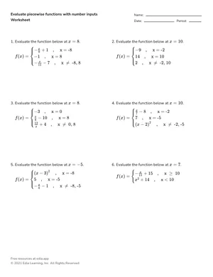 Evaluate piecewise functions worksheet preview