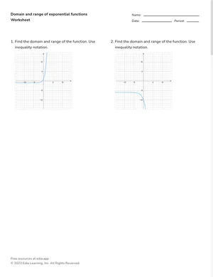 Find domain and range of exponential functions worksheet preview