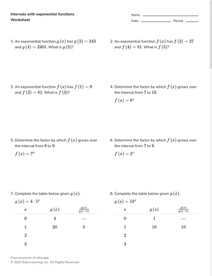 Analyze exponential values across intervals worksheet preview
