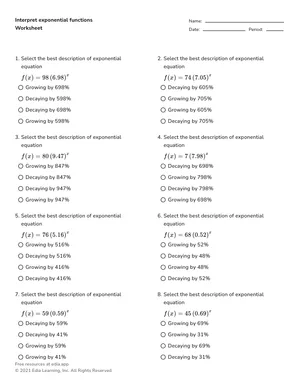 Interpret exponential growth and decay worksheet preview