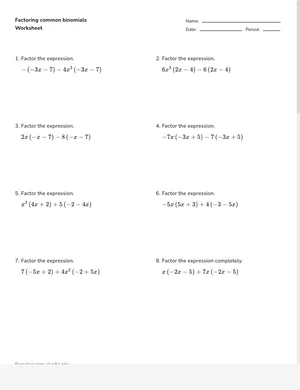 Factor common binomials worksheet preview