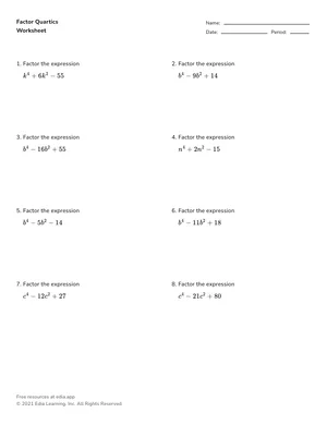 Factor quartics and higher-degree polynomials worksheet preview