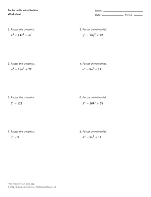 Factor by substitution worksheet preview