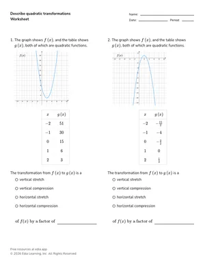 Describe quadratic transformations worksheet preview
