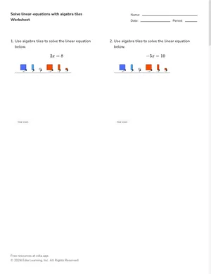 Solve linear-equations with algebra tiles worksheet preview