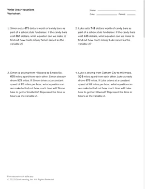 Write linear equations worksheet preview