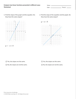 Determine and compare slopes of linear functions in different formats worksheet preview