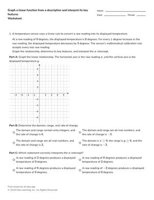 Graph a linear function from a description and interpret its key features worksheet preview