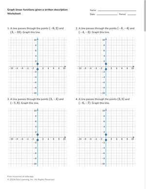 Graph linear functions given a written description worksheet preview