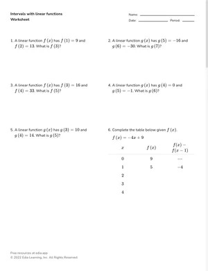 Intervals with linear functions worksheet preview