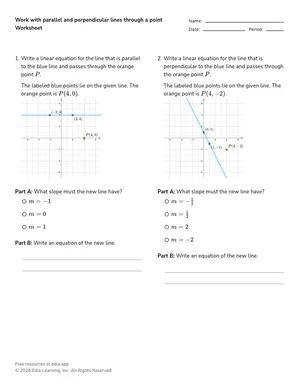 Work with parallel and perpendicular lines through a point worksheet preview