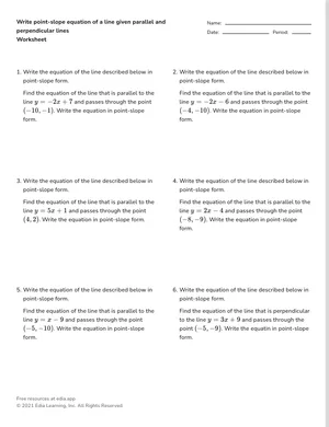 Write point-slope equation of a line given parallel and perpendicular lines worksheet preview