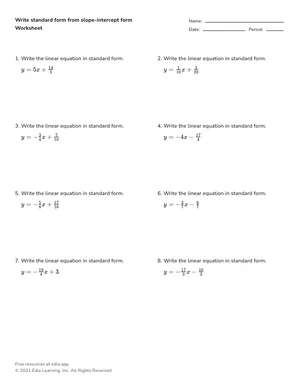 Write standard form from slope-intercept form worksheet preview