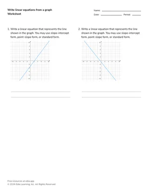 Write linear equations from a graph worksheet preview
