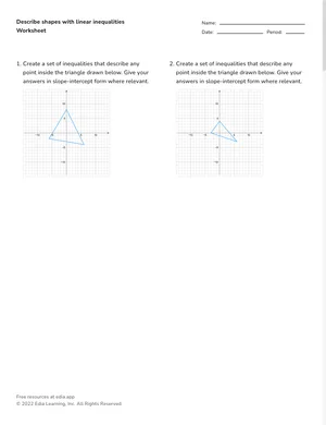 Describe shapes with linear inequalities worksheet preview