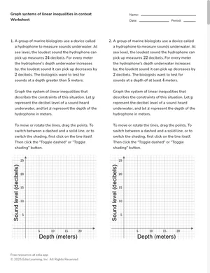 Graph systems of linear inequalities in context worksheet preview