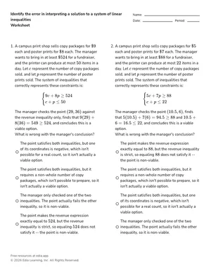 Identify the error in interpreting a solution to a system of linear inequalities worksheet preview