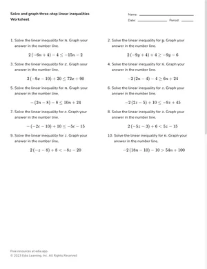 Solve and graph three-step linear inequalities worksheet preview