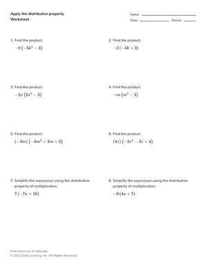 Apply the distributive property worksheet preview