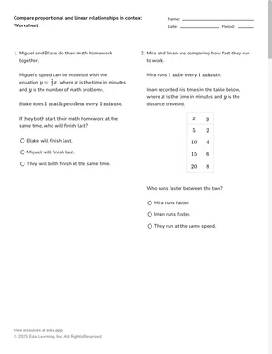 Compare proportional and linear relationships in context worksheet preview
