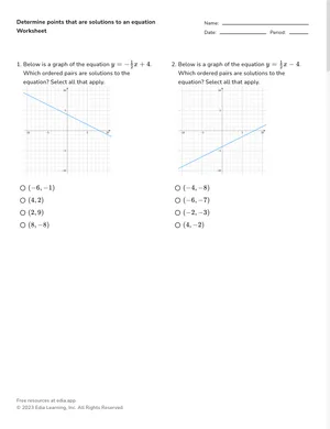 Determine points that are solutions to an equation worksheet preview