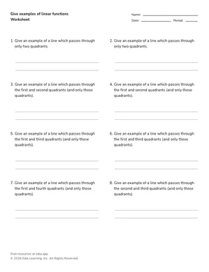 Give examples of linear functions worksheet preview