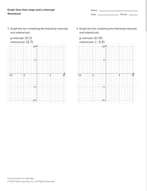Graph lines from slope and y-intercept worksheet preview