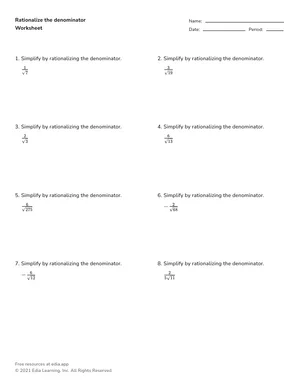 Rationalize denominators in radical expressions worksheet preview