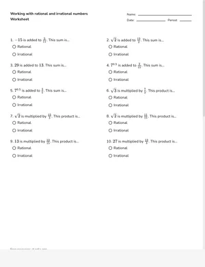Classify rational and irrational numbers worksheet preview