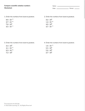 Compare numbers in scientific notation worksheet preview