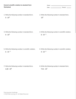Convert scientific notation to standard form worksheet preview