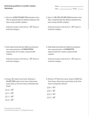 Estimate quantities with scientific notation worksheet preview