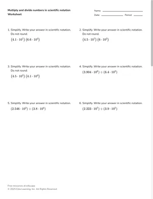 Multiply and divide numbers in scientific notation worksheet preview