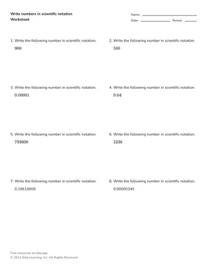 Write numbers in scientific notation worksheet preview