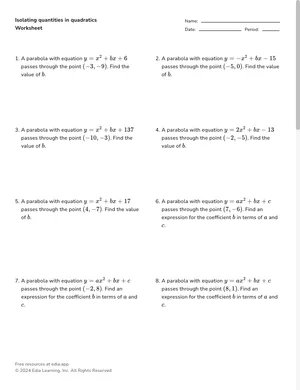 Isolate quantities in quadratic formulas worksheet preview