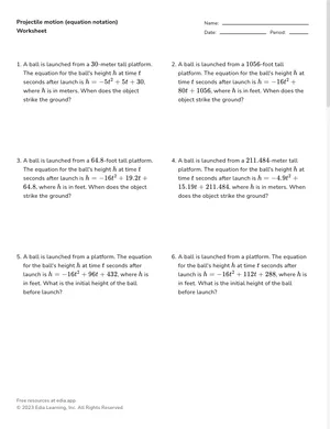 Solve projectile-motion equations worksheet preview