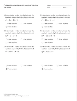 Use the discriminant to classify solutions worksheet preview